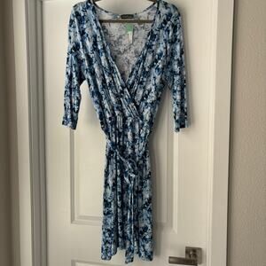 Watercolor Blue Florals Tie Waist Dress Size Large From Market & Spruce NWT